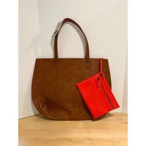 NWT G.H. Bass & CO. Reversible Faux Leather Tote Bag Red/Camel
